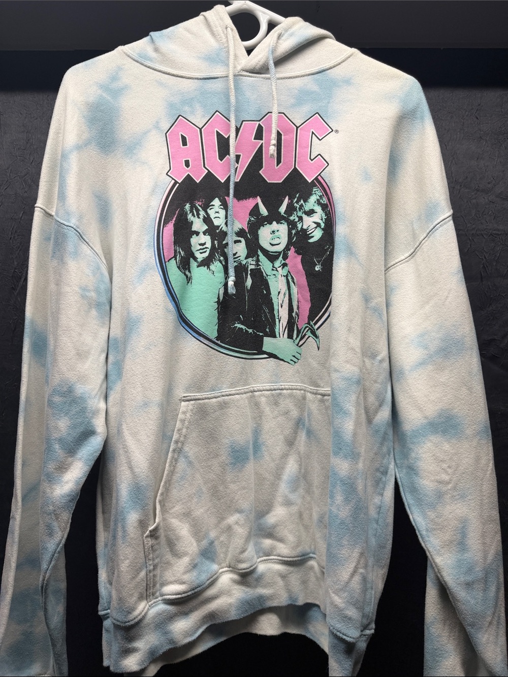 AC/DC Pastel Tie-Dye Pullover Hoodie in Light Blue & Pink